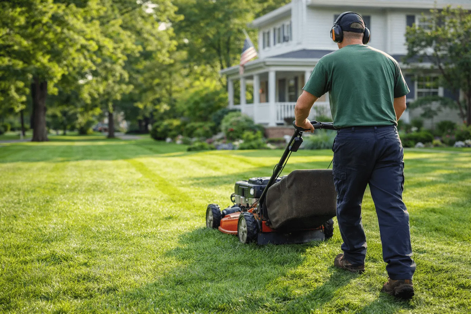 Freshly maintained lawn and landscaping